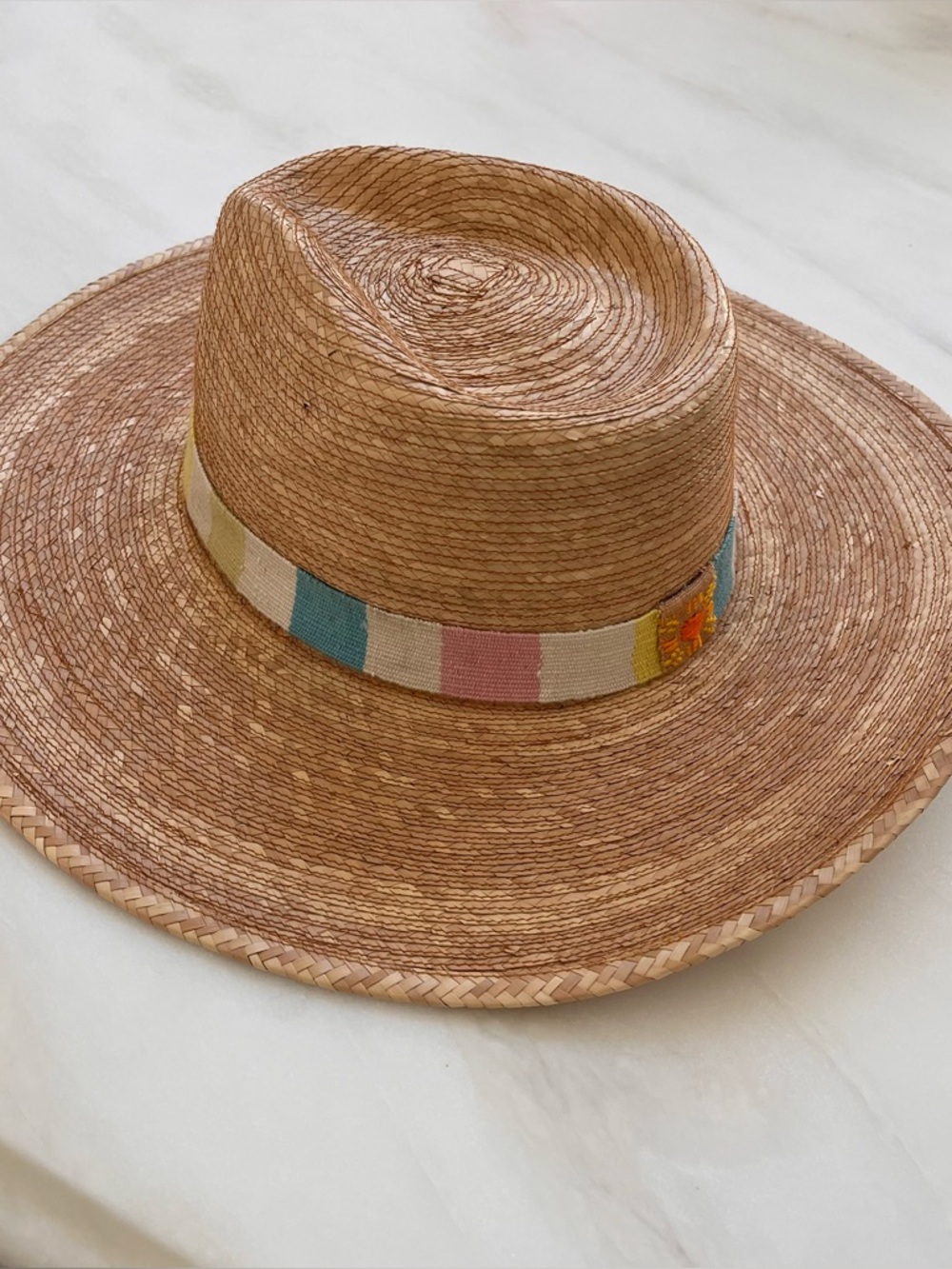 Sunshine Tienda Berta Palm Woven Straw Sun Hat with Multicolor Band